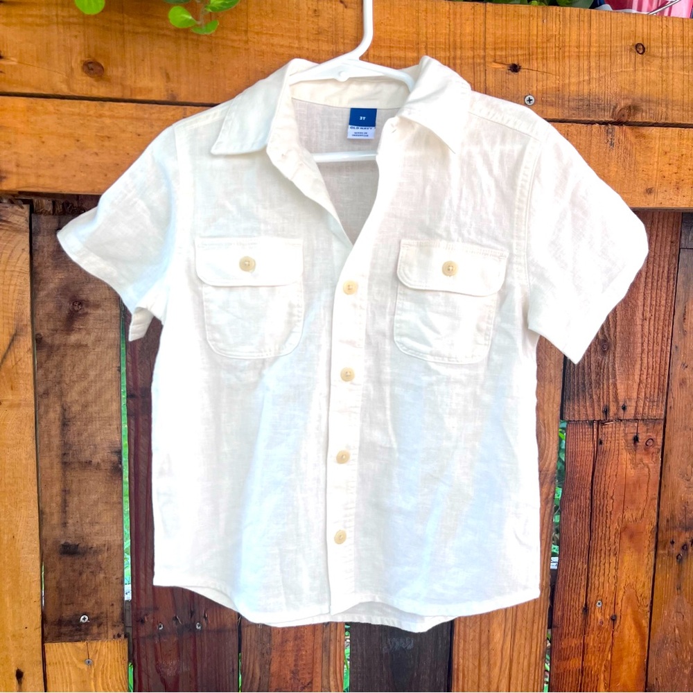Old Navy Boys Cabana Soli Short Sleeve Button down Top Sea Salt Color 3T